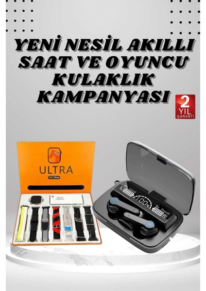 Çok Renkli Akıllı Saat ve Powerbank ile Kulaklık Seti, Amoled Ekranli ve 7 Kordonlu