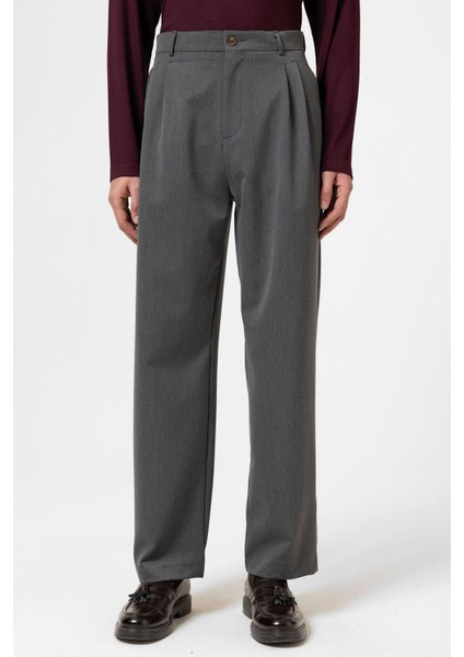 Antrasit Yüksek Bel Pileli Rahat Kalıp Erkek Pantolon