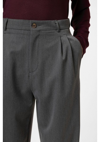 Antrasit Yüksek Bel Pileli Rahat Kalıp Erkek Pantolon fırsatları