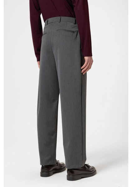 Antrasit Yüksek Bel Pileli Rahat Kalıp Erkek Pantolon indirimleri