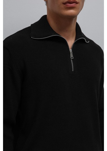 Siyah Fermuarlı Triko Erkek Kazak fırsatları