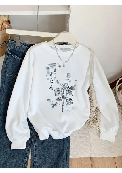 Premium Oversize Kesim Uzun Kollu Baskılı Sweatshirt