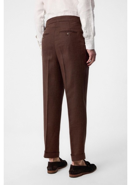 Kahve 100% Keten Italyan Kesim Erkek Pantolon fırsatları