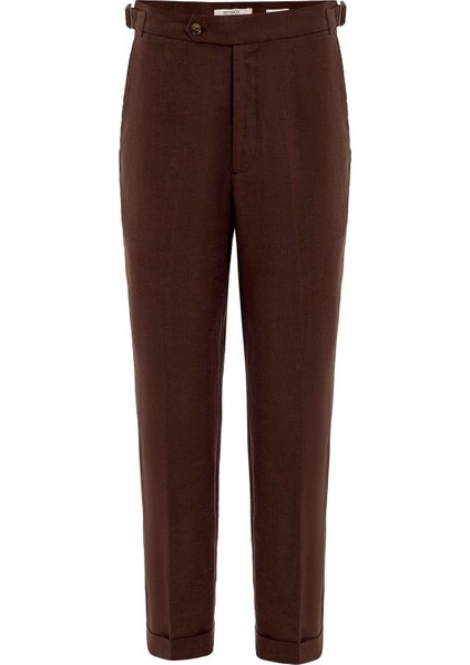 Kahve 100% Keten Italyan Kesim Erkek Pantolon indirimleri