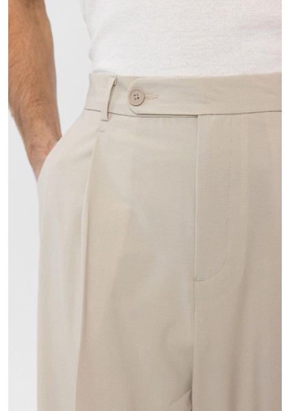 Bej Baggy Yüksek Bel Erkek Kumaş Pantolon fırsatları