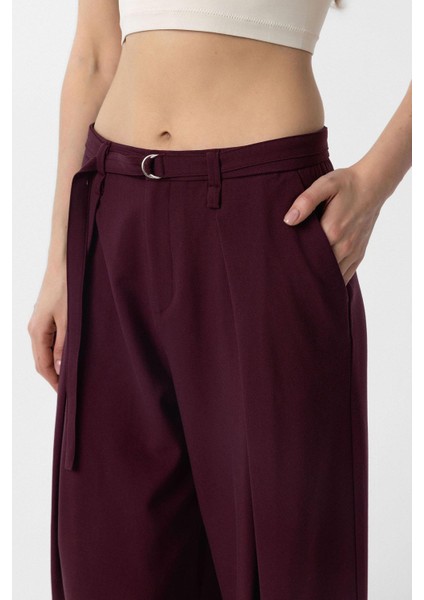 Mürdüm Kemerli Pilili Kadın Pantolon modelleri