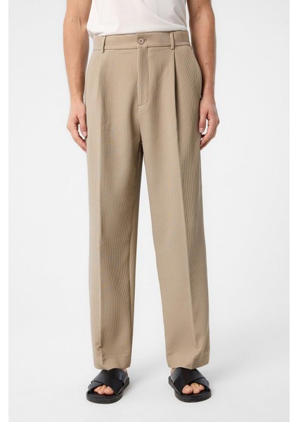 Bej Baggy Fitilli Erkek Pantolon