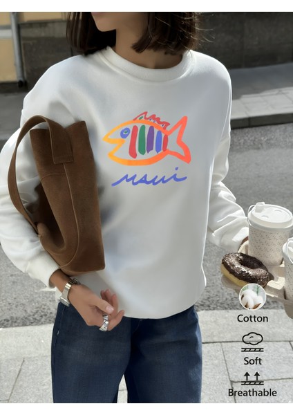 Premium Oversize Kesim Uzun Kollu Baskılı Sweatshirt