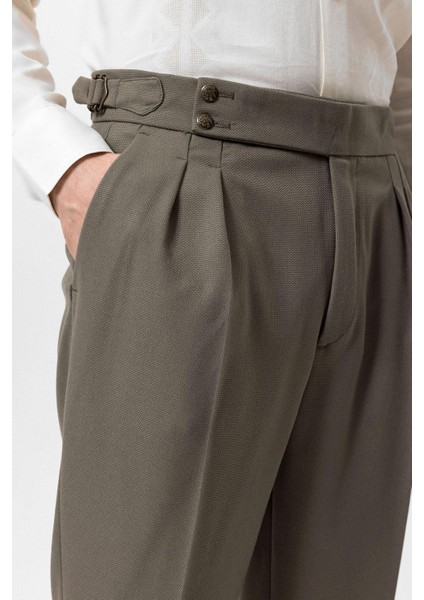 Haki Yüksek Bel Yandan Tokalı Pileli Kumaş Pantolon fırsatları