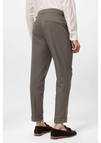 Haki Yüksek Bel Yandan Tokalı Pileli Kumaş Pantolon indirimleri