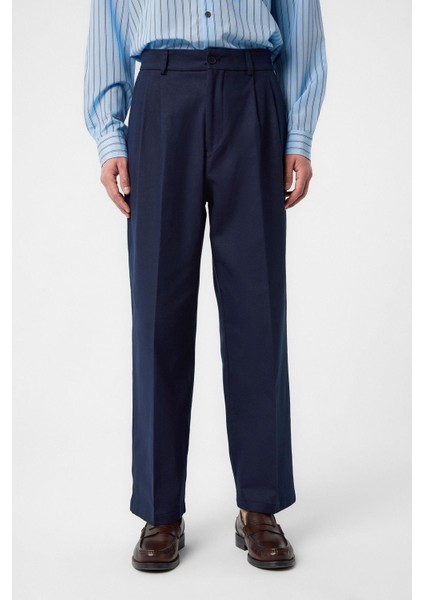 Lacivert Yüksek Bel Pamuklu Erkek Pantolon