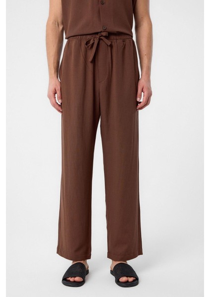 Kahve Keten Karışımlı Jogger Erkek Pantolon