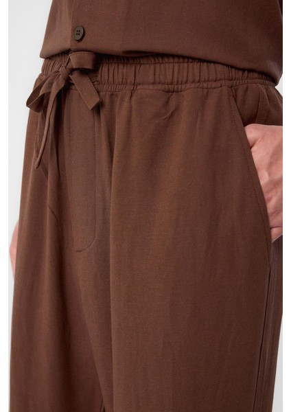 Kahve Keten Karışımlı Jogger Erkek Pantolon modelleri