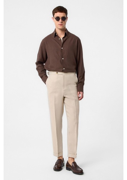 Bej 100% Keten Italyan Kesim Erkek Pantolon fiyatları