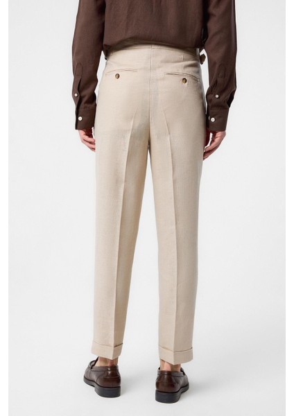 Bej 100% Keten Italyan Kesim Erkek Pantolon fırsatları