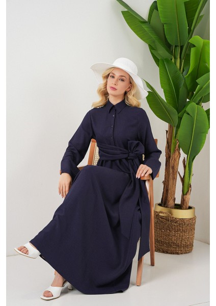 Kadın BDART Uzun Kollu Düğmeli A Form Midi Elbise Gömlek Yakalı Blue modelleri
