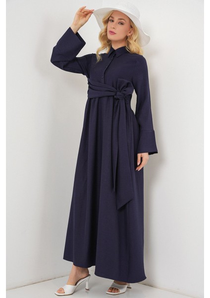 Kadın BDART Uzun Kollu Düğmeli A Form Midi Elbise Gömlek Yakalı Blue indirimleri