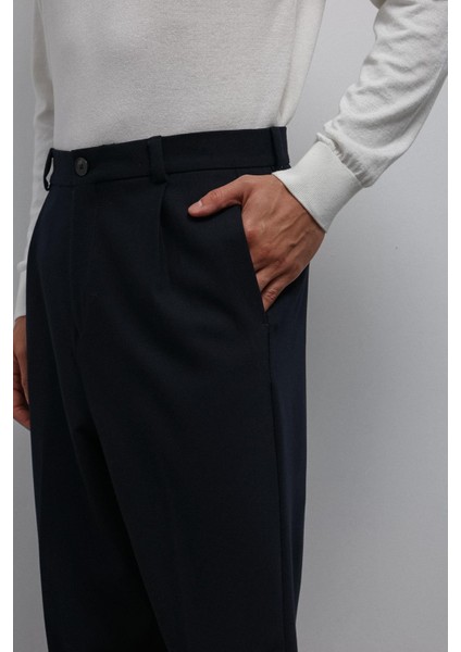 Lacivert Relax Fit Baggy Pilili Erkek Pantolon modelleri