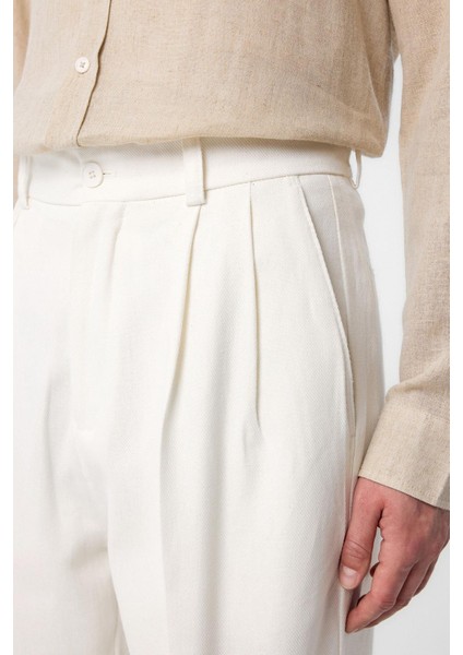 Ekru Yüksek Bel Pamuklu Erkek Pantolon