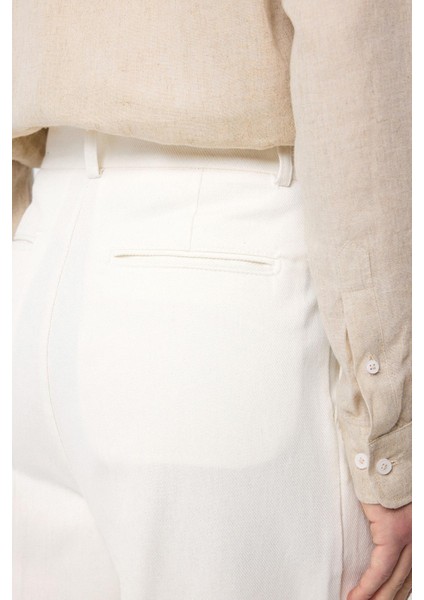 Ekru Yüksek Bel Pamuklu Erkek Pantolon