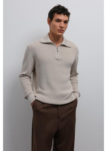 Taş Fermuarlı Triko Erkek Kazak