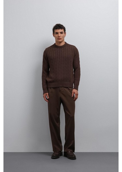 Kahve Dokulu Örgü Erkek Kazak