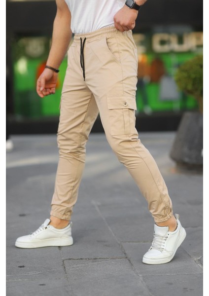 Erkek Slim Fit Beli ve Paçası Lastikli Kargo Cep Pantolon modelleri