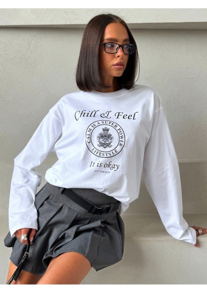 Premium Oversize Kesim Uzun Kollu Baskılı Sweatshirt