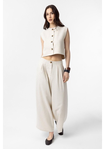 Ekru Keten Karışımlı Kadın Culotte Pantolon fiyatları