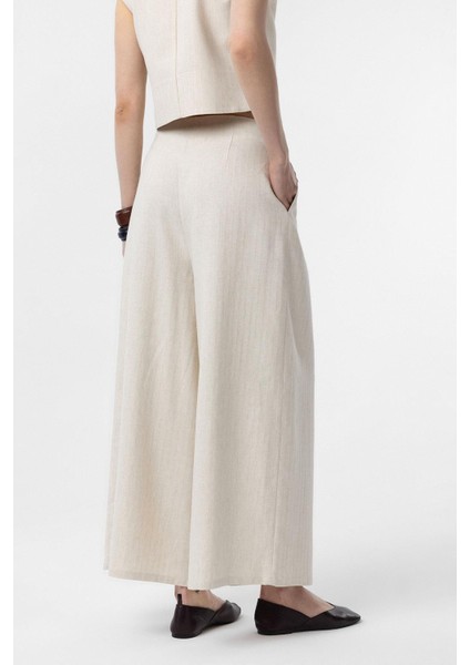 Ekru Keten Karışımlı Kadın Culotte Pantolon fırsatları