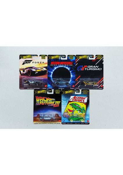 Premium Pop Culture Mix 5 Model Araba Seti ( Mission Impossible, Back To The Future, Forza, Gran Turismo, Action Comics )