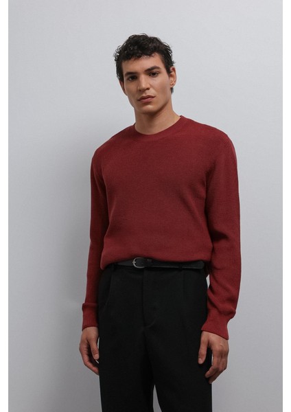 Açık Bordo Dokulu Erkek Kazak