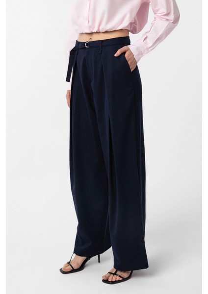 Lacivert Kemerli Pilili Kadın Pantolon fiyatları