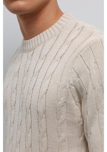 Bej Dokulu Örgü Erkek Kazak fırsatları