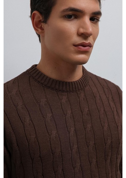 Kahve Dokulu Örgü Erkek Kazak modelleri