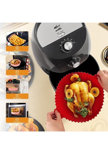 Kırmızı Silikon Pişirme Kabı, Hava Fritözü Aksesuar, Tüm Airfryer'lara Uyumlu