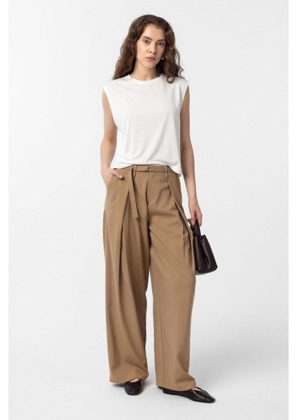 Camel Kemerli Pilili Kadın Pantolon fiyatları