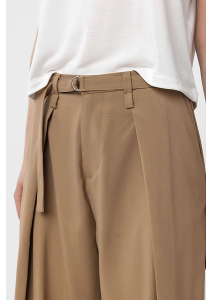 Camel Kemerli Pilili Kadın Pantolon modelleri