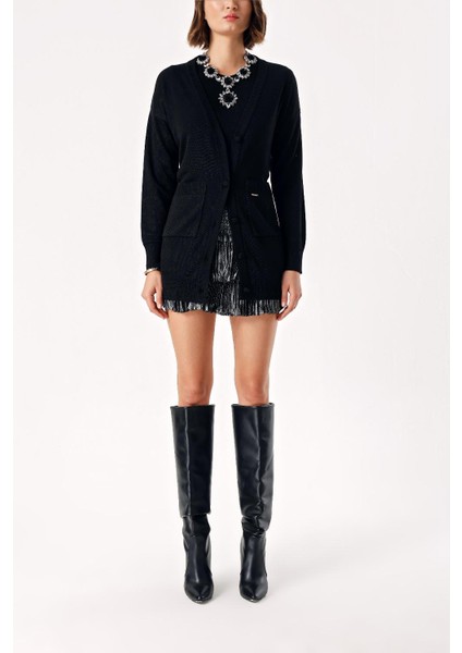 Siyah Kısa Kollu Bluz ve Uzun Parlak Hırka Ikili Takım 28856 fiyatları