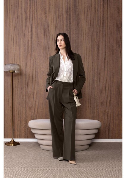 Haki Pilili Kadın Pantolon