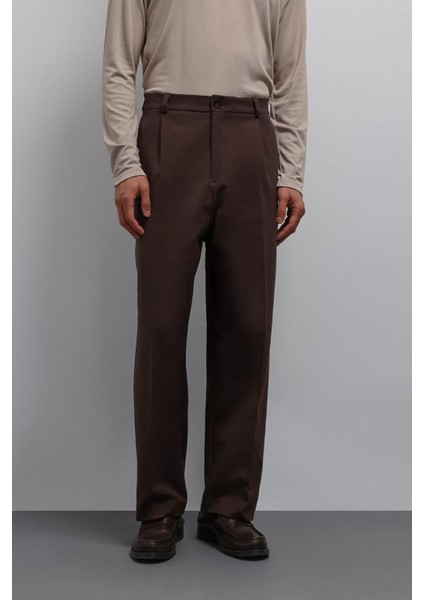 Kahve Relax Fit Pilili Erkek Pantolon