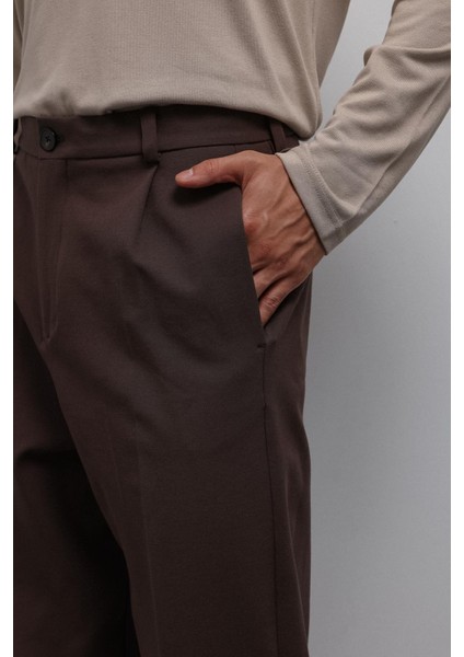 Kahve Relax Fit Pilili Erkek Pantolon modelleri