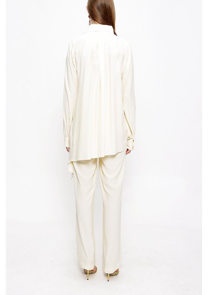 Ekru Beli Lastikli Pantolonlu Ikili Takım 12284