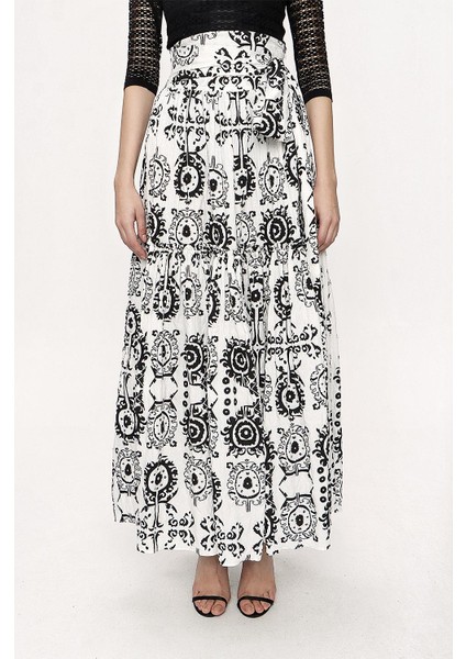 Siyah Beyaz Büzgülü Uzun Etek 81212