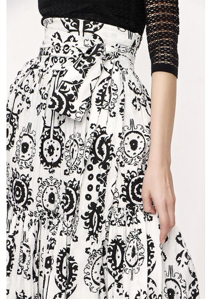 Siyah Beyaz Büzgülü Uzun Etek 81212 modelleri