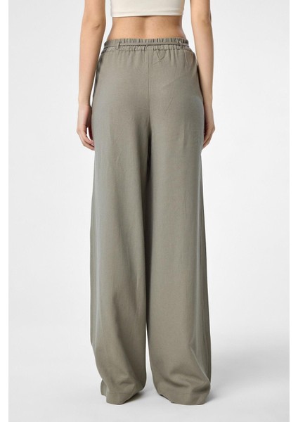 Haki Keten Karışımlı Kadın Pantolon fırsatları