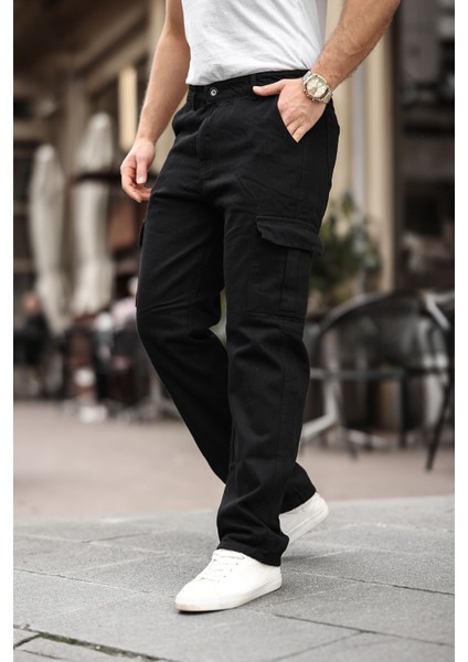 Erkek Bol Paça Kargo Cepli Siyah Baggy Pantolon