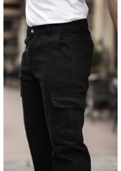 Erkek Bol Paça Kargo Cepli Siyah Baggy Pantolon fiyatları