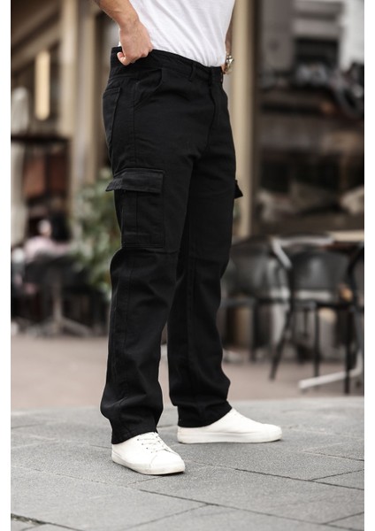 Erkek Bol Paça Kargo Cepli Siyah Baggy Pantolon modelleri