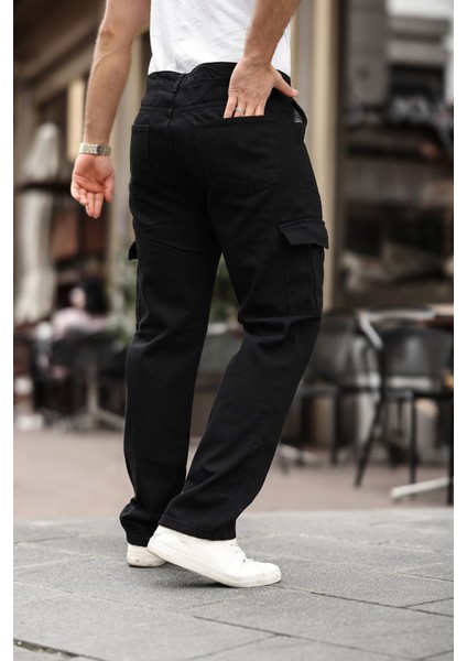 Erkek Bol Paça Kargo Cepli Siyah Baggy Pantolon fırsatları